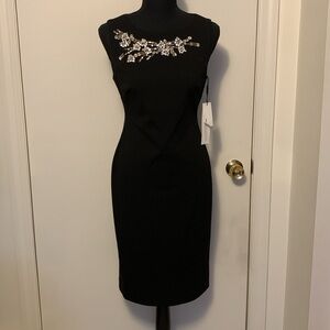 Calvin Klein Rhinestone-Embellished Zippered back Sheath Black Size 2 NWT #D21